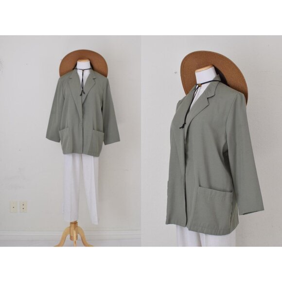Vintage 80s Sage Green Lightweight Blazer by Briggs size 14P‎ - Picture 1 of 10